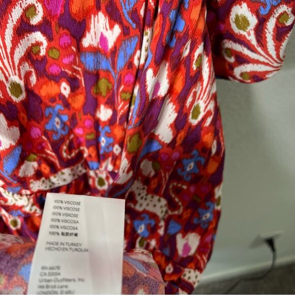 Anthropologie Pink Fuchsia Floral Mini Tiered Dress Short Sleeve Ruffle XSP - Picture 5 of 5